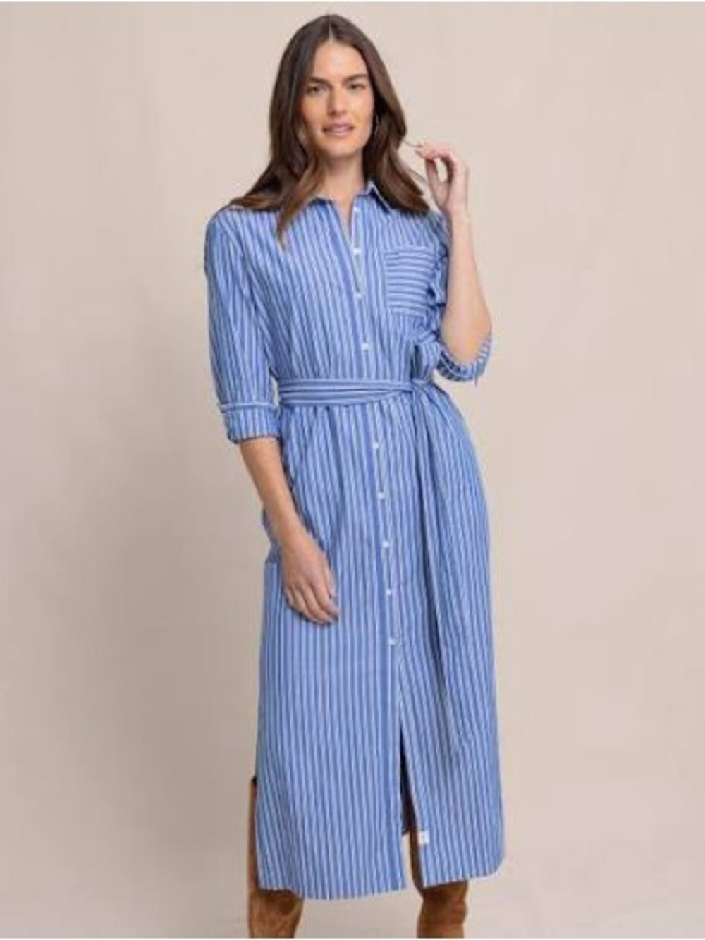 Southern Tide Blue and White Striped Maxi Shirt Dress